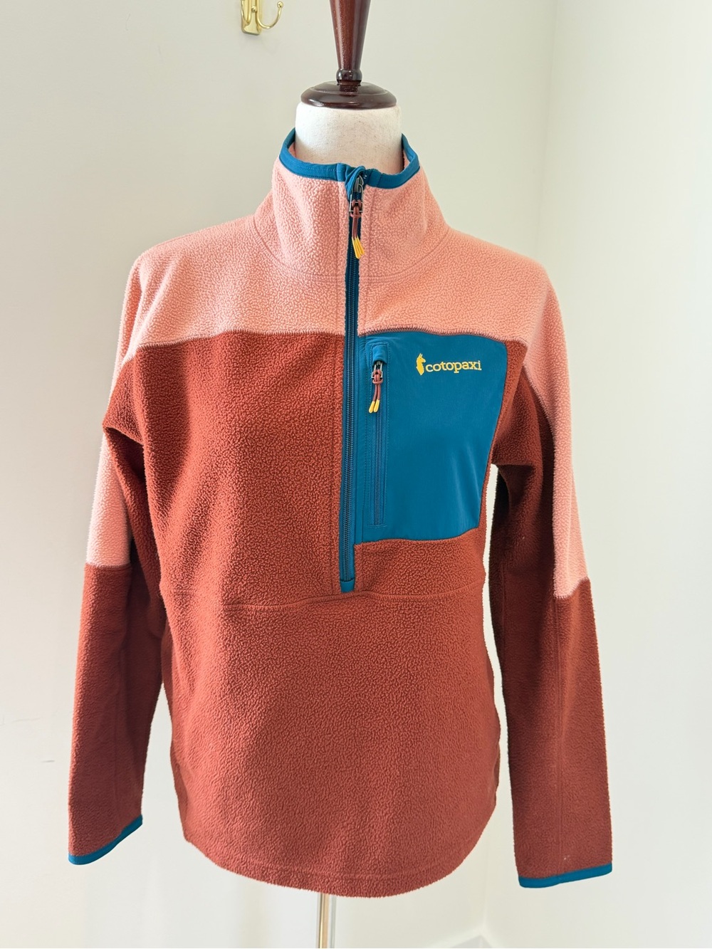 Cotopaxi Colorblock Fleece Pullover - Rust & Pink with Teal Pocket